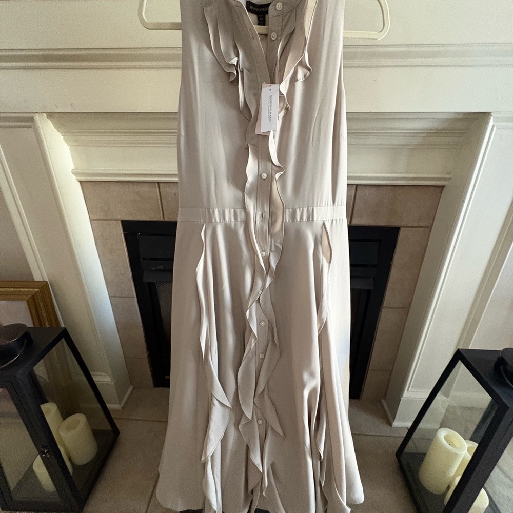 Banana Republic Beige Ruffle Midi Dress
